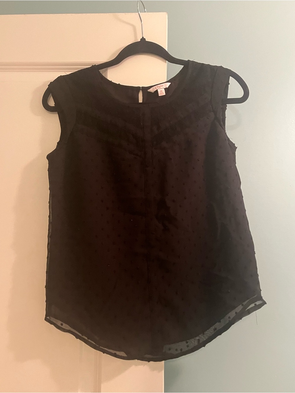 Candie's Black Swiss Dot Sleeveless Blouse